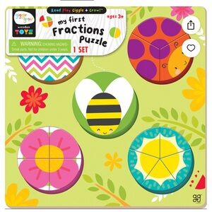 My first fractions puzzle, wooden learning toys for ages 3 and up.